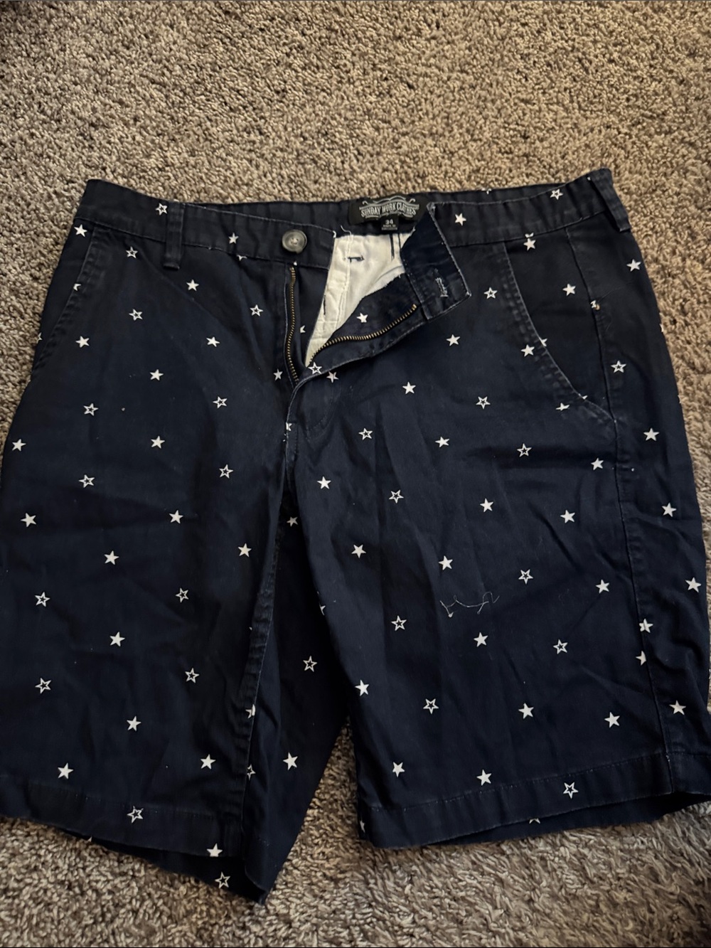 Men's Navy Star Print Casual Shorts